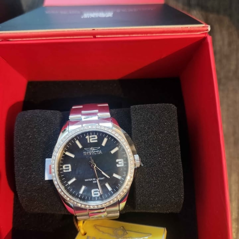 Invicta Black Dial Silver Band Watch